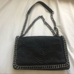 Black crossbody bag with chain detailing